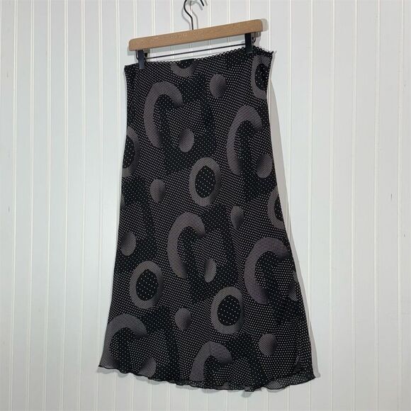 JBX Exclusive Plus Size 2X Black Geometric Dot Mesh Slip Skirt Y2K Sheer Midi - Picture 2 of 6